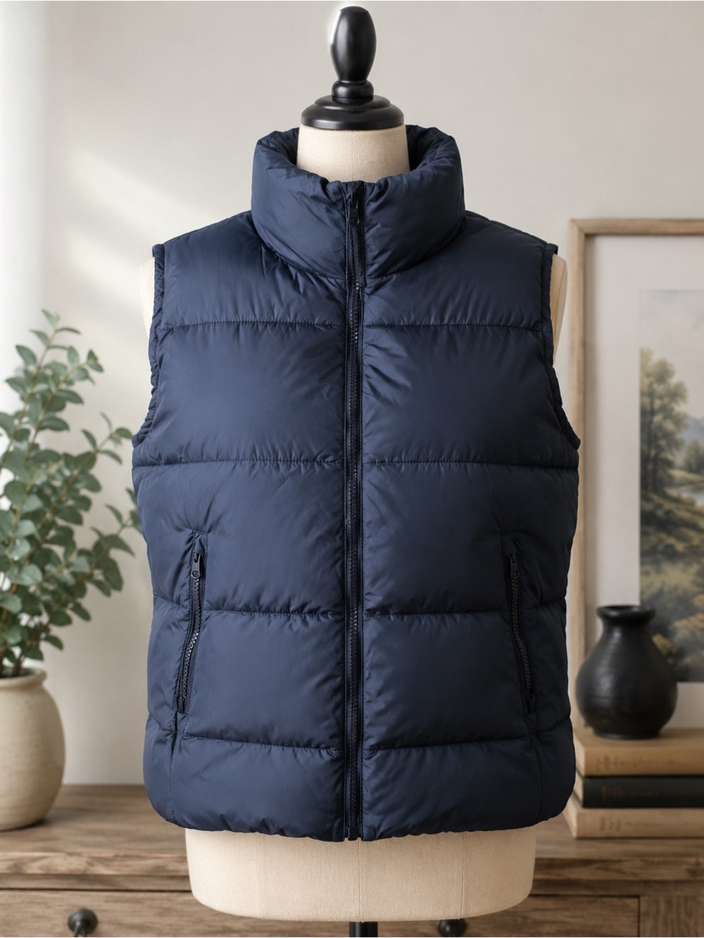 Old Navy Puffer Vest Women’s Large Black Zip Up Water Resistant Puff